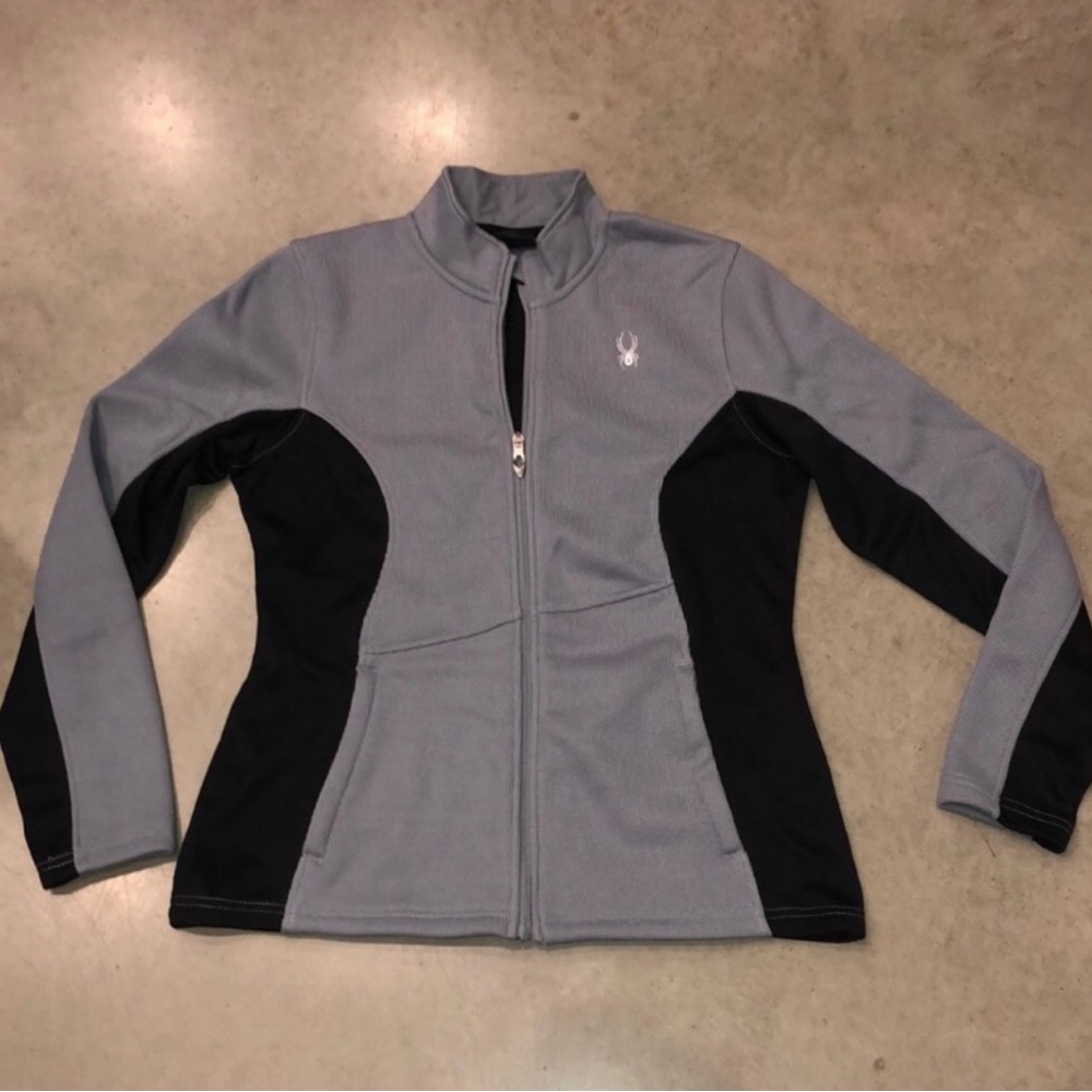 Spyder Women’s Large Jacket Gray Waffle Weave Knit Full Zip Jacket Sweater
